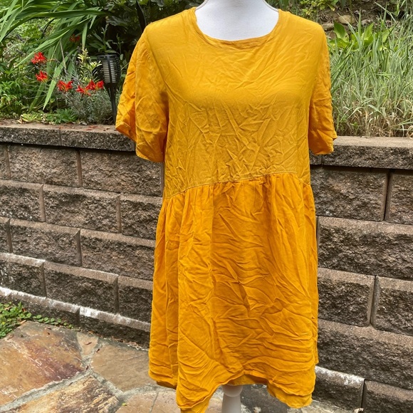 Lacausa Cassie Dress Anthropologie “tar” Gold Yellow Babydoll Layered Small S - Picture 3 of 12